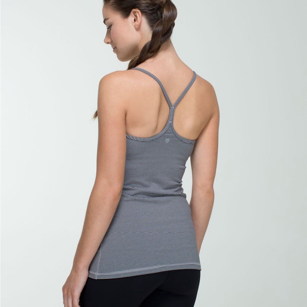 LULULEMON Power Y Tank Black Grey Striped EUC Size 8